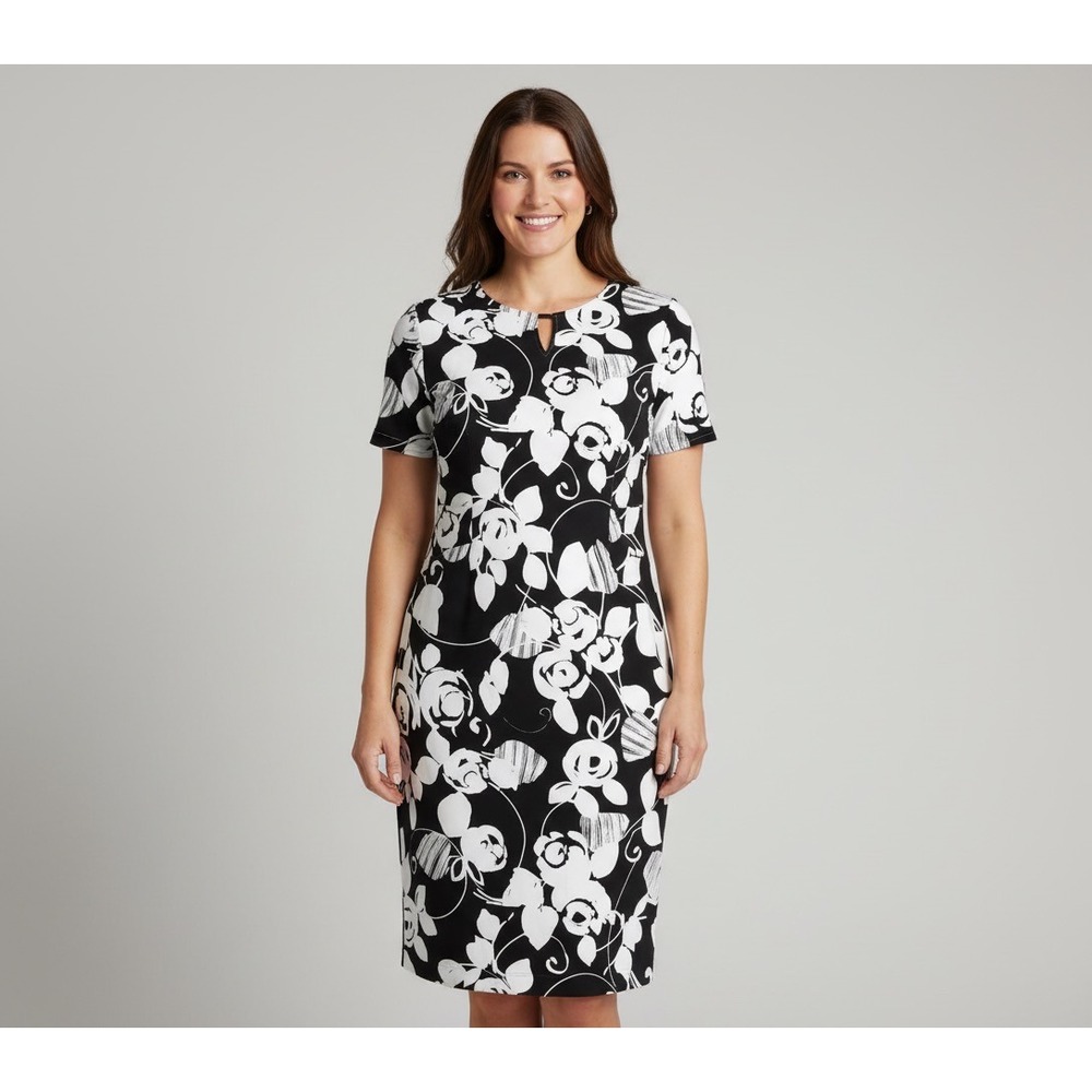Giovanna Signature Black White Floral Sheath Dress  Short Sleeve Size 18